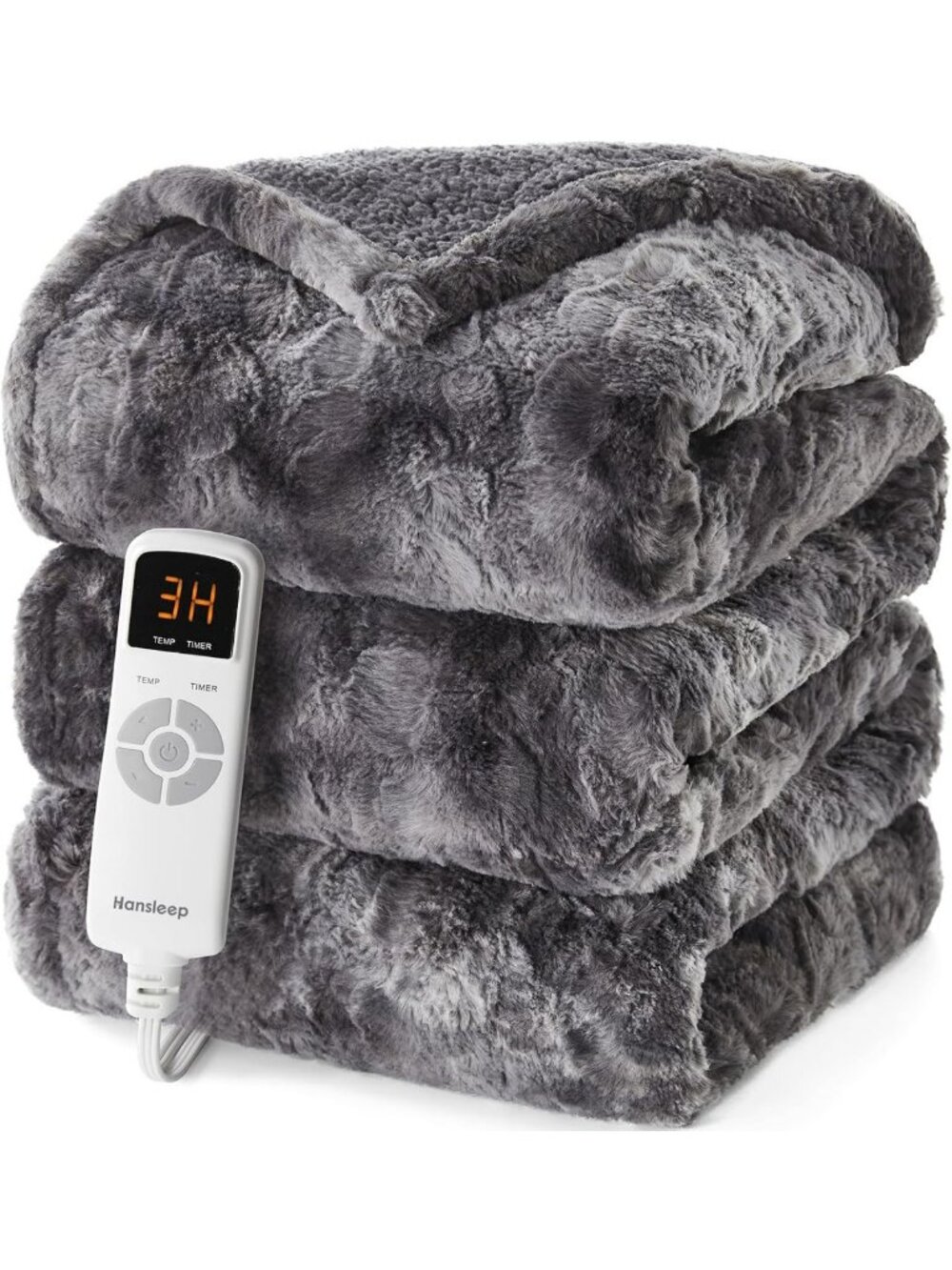Hansleep Heated Blanket Twin, Soft Electric Blanket 62x84in, Grey